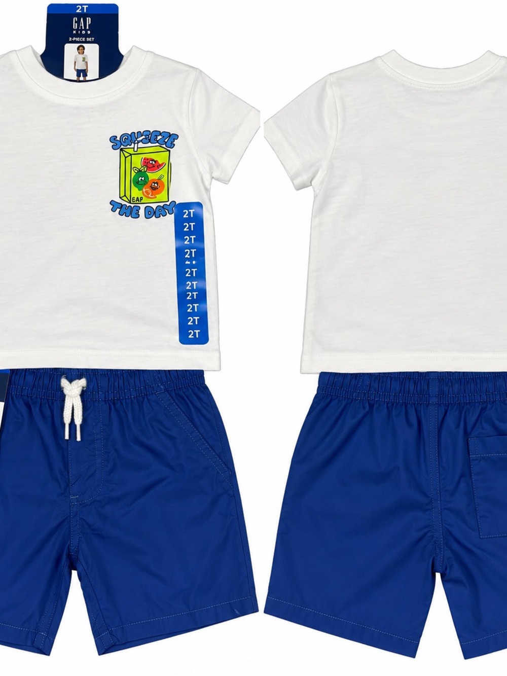 GAP White Tee with Blue and Multicolor Juice Box Graphic